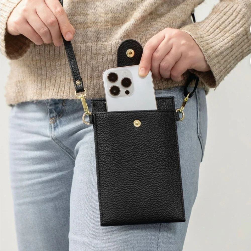 Black Synthetic Leather Phone Holster with Snap Closure